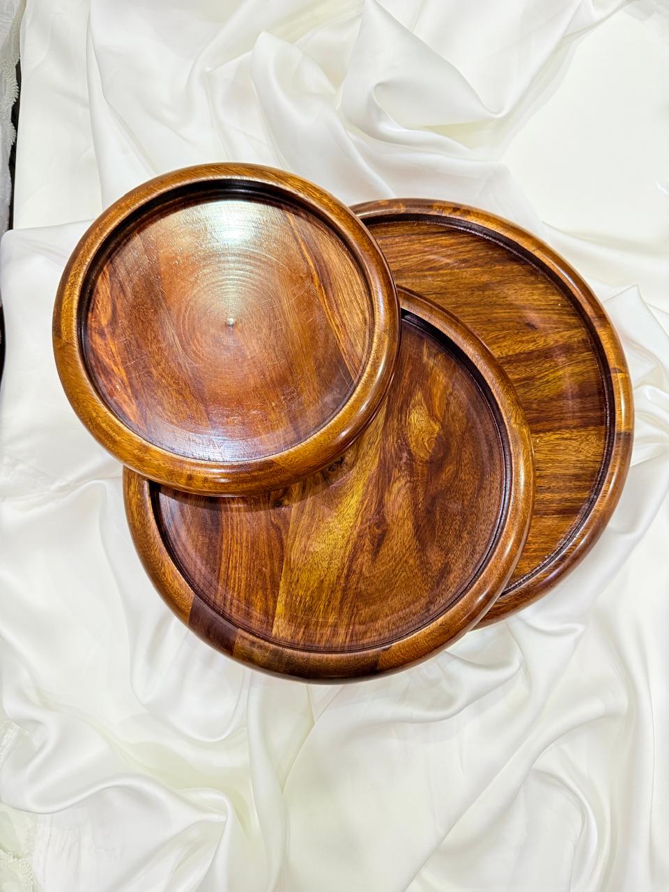 Set of 3 Handcrafted Wooden Serving Trays