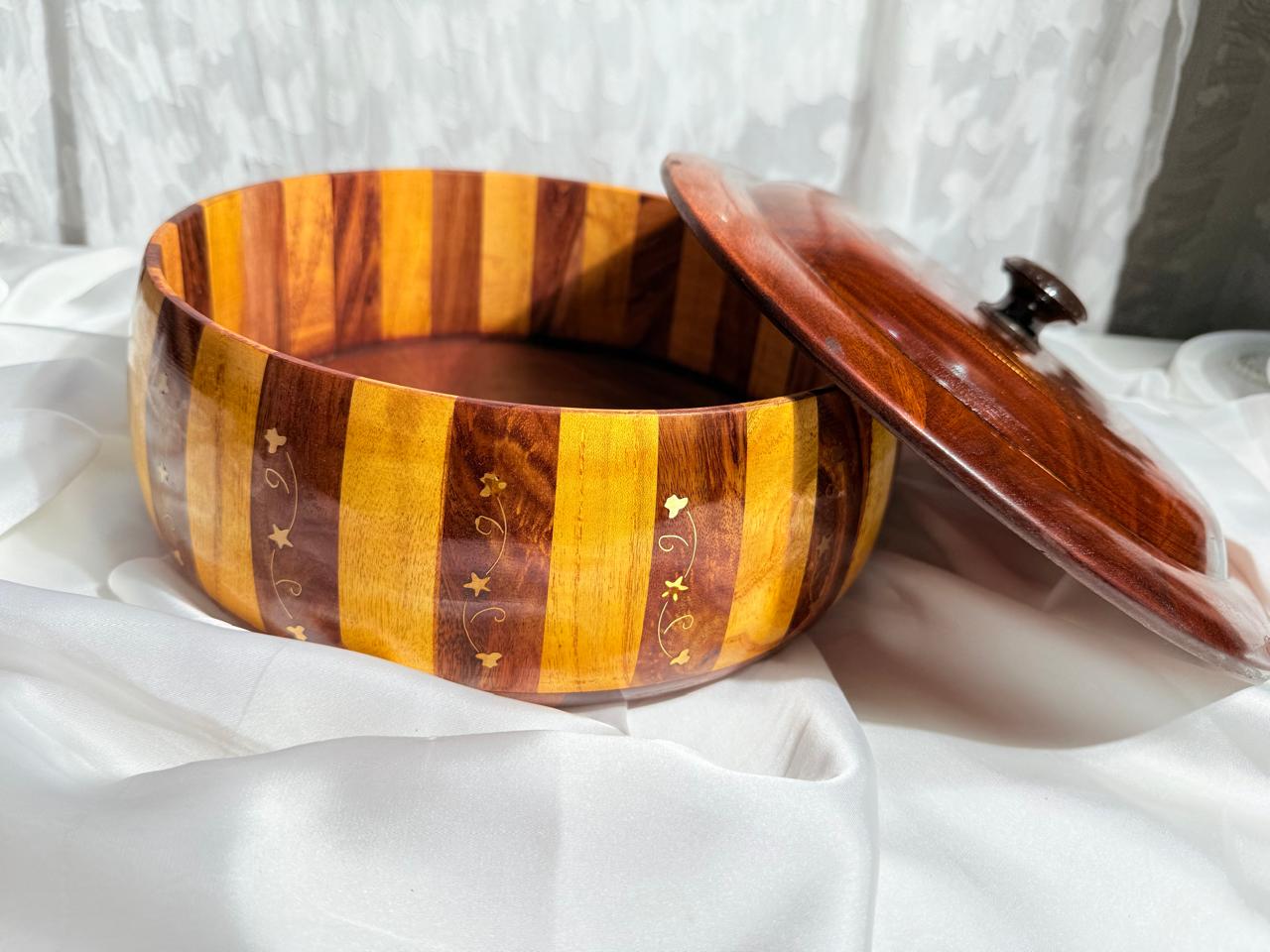 Handcrafted Wooden hotpot with Decorative Lid