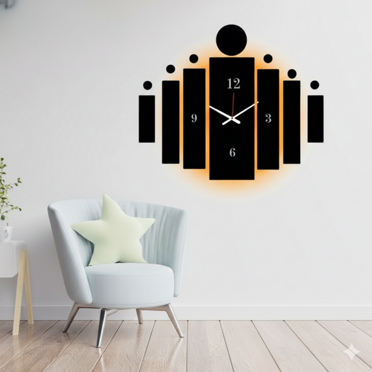 3d Tile Wall Clock With Light | Large 30 Inch