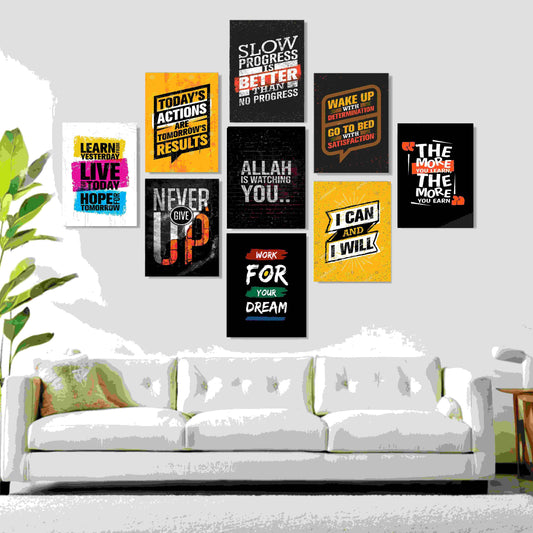Set Of 9 Motivational Sticky Canvas Frames For Wall Decore / Sticky Phototiles