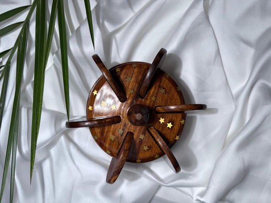 Handcrafted Sheesham Wood Coaster Set with Brass Inlay and Holder