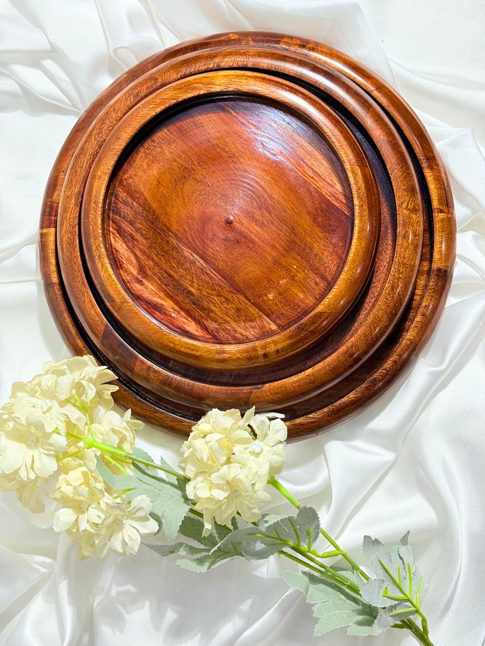 Set of 3 Handcrafted Wooden Serving Trays