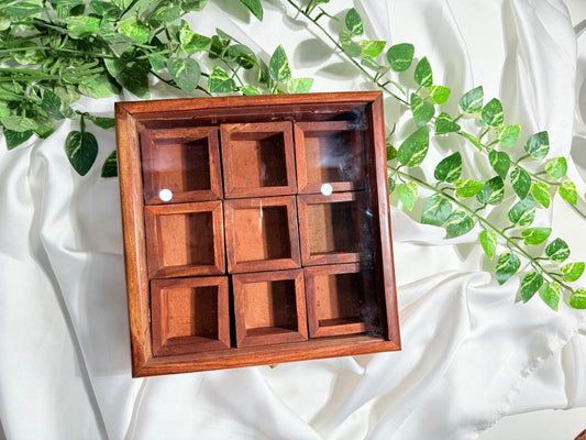 Handcrafted Wooden Compartment Box with Glass Lid