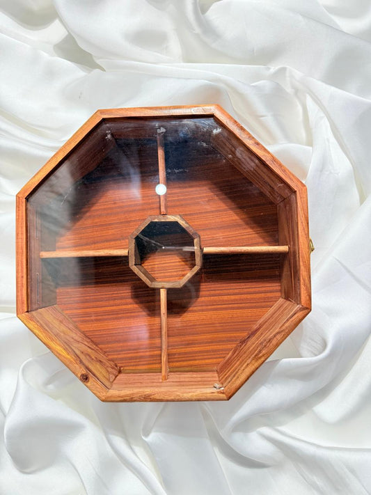 Handcrafted Octagonal Wooden Jewelry Box with Glass Lid