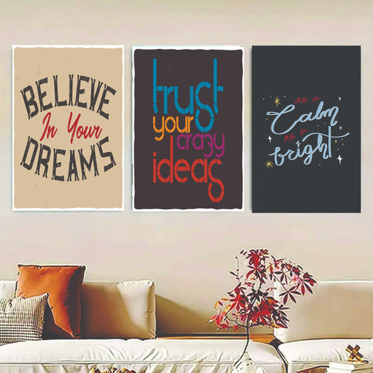 Set Of 3, Abstrac Wall Art Photo Canvas Wooden Tile Frame